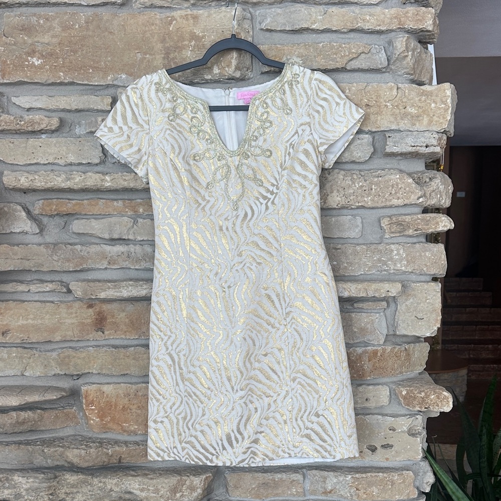 Lilly Pulitzer Gold and Cream Mini Dress